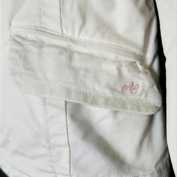 American Eagle Womens Denim Blazer Jacket Size M White Single Button Retro - Picture 11 of 11